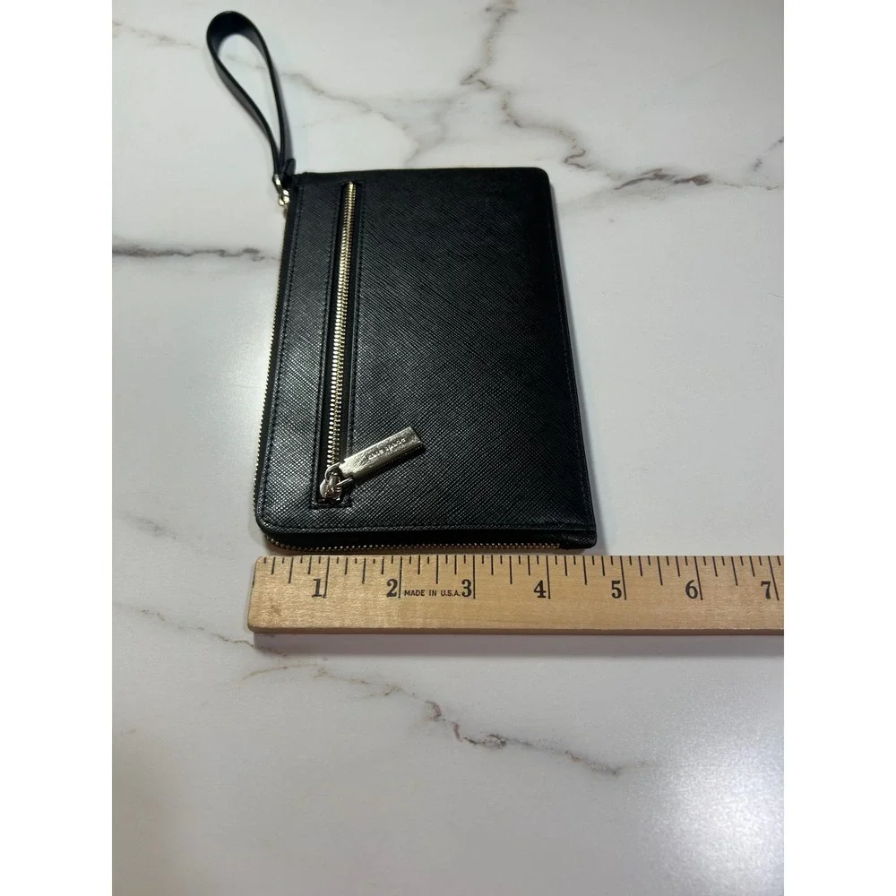Kate Spade New York Black Saffiano Leather Wristlet Pouch Gold Hardware Zipper